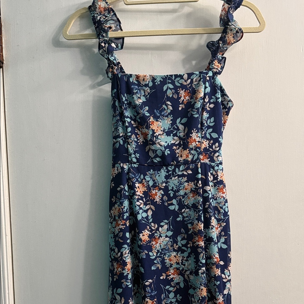 Floral Midi Dress - Blue and Orange